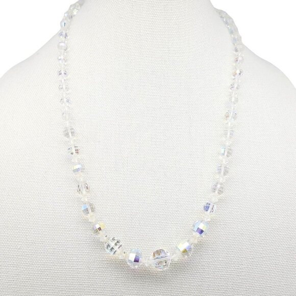 Vintage AB Faceted Round Crystal Graduated Necklace Sparkling Saucer Spacers 22" - Picture 1 of 10